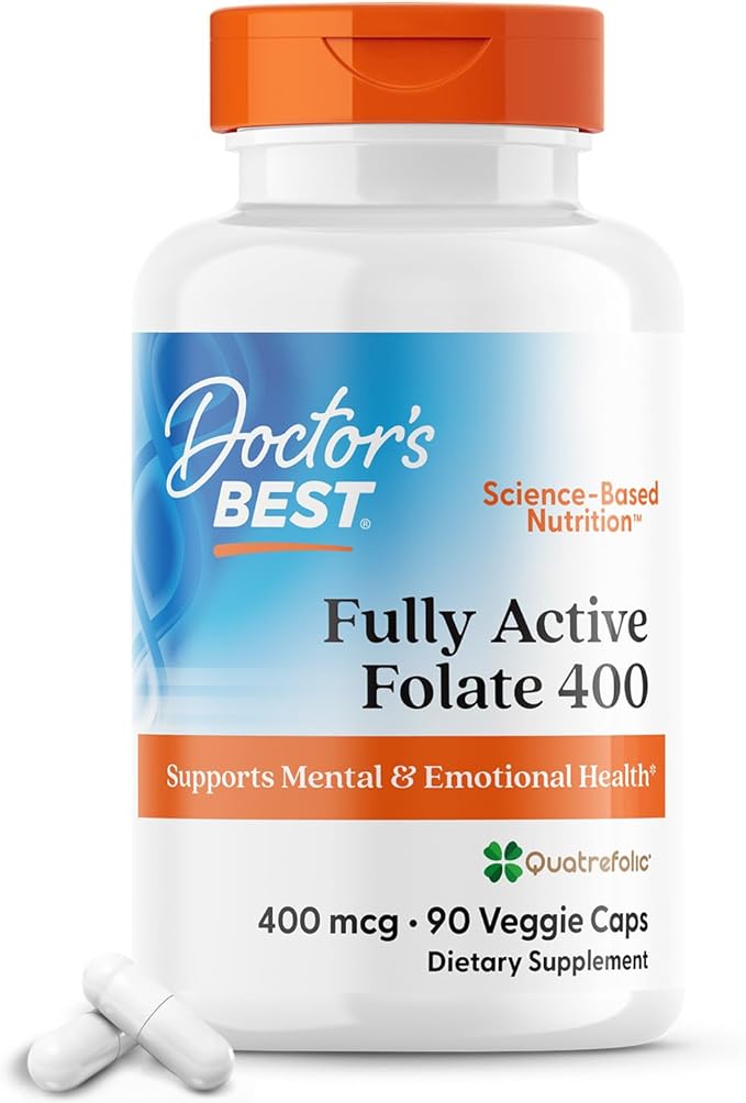 Doctor's Best Fully Active Folate with Quatrefolic400 mcg, Healthy Mood, Memory, Circulation, Well-Being, 90 VC