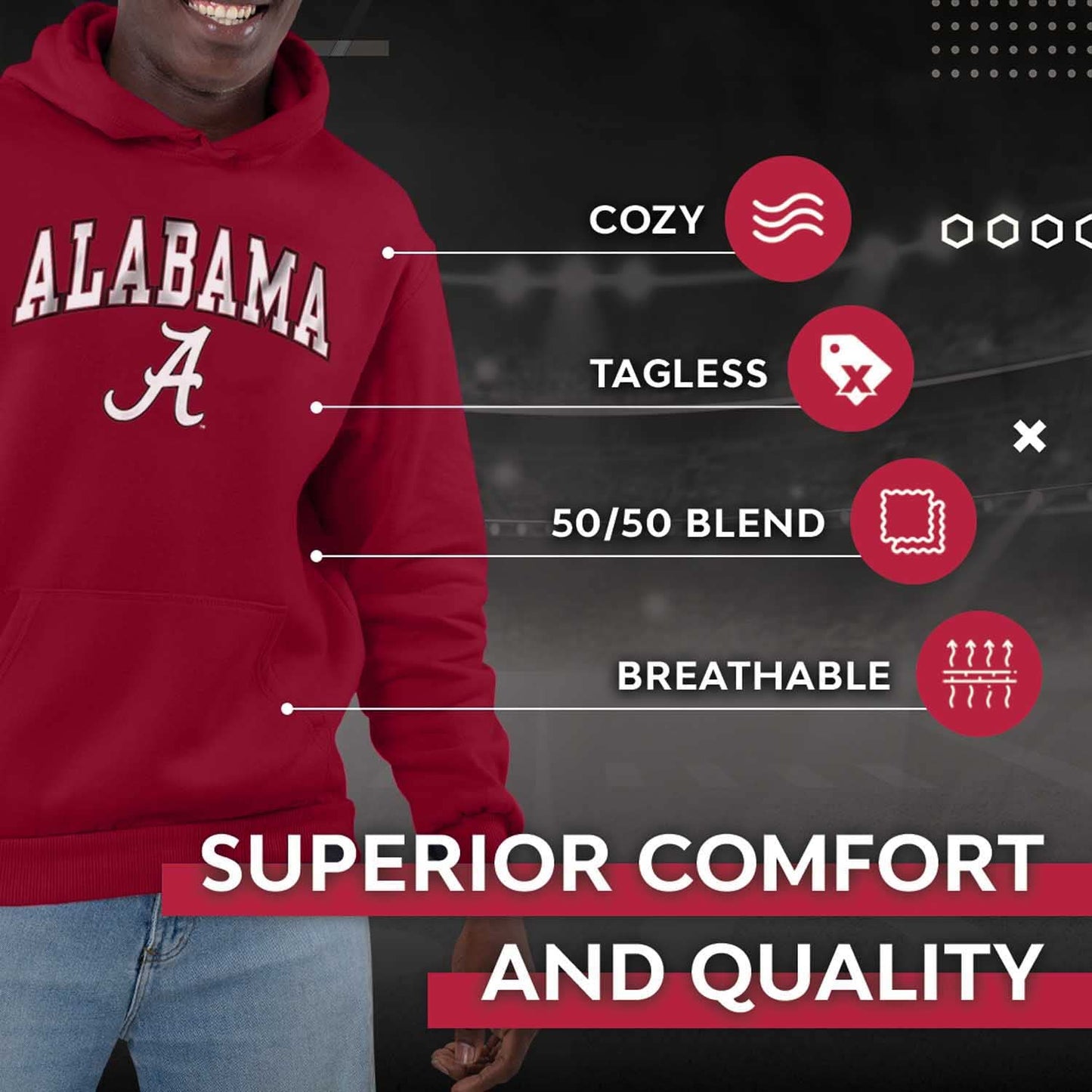 Campus Colors Adult Arch & Logo Soft Style Gameday Hooded Sweatshirt (Alabama Crimson Tide - Crimson, Small)
