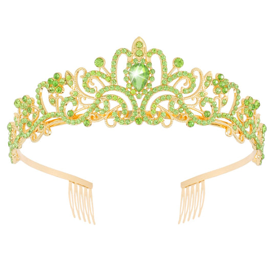 Didder Gold Green Rhinestone Princess Tiaras and Crowns for Women and Girls Birthday Tiara Crown Halloween Costume Party Wedding Prom Headpiece