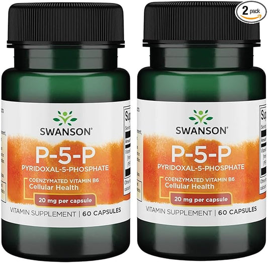 Swanson P-5-P (Pyridoxal-5-Phosphate) Coenzymated Vitaminb-6 20 Milligrams 60 Capsules (2 Pack)