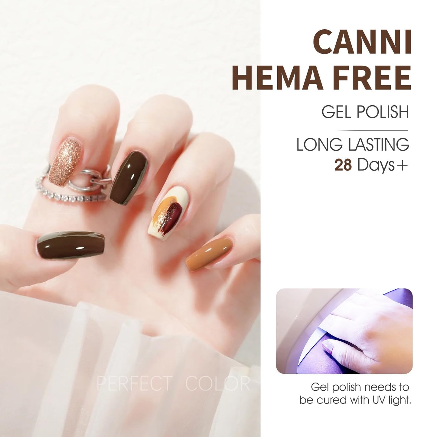 CANNI Brown Grey Gel Nail Polish, 6 Colors 9ML Brown Skin Black Grey Nude Khaki Gel Nail Polish Set, Soak off UV LED Nail Gel DIY Manicure Winter Nail Salon for Women