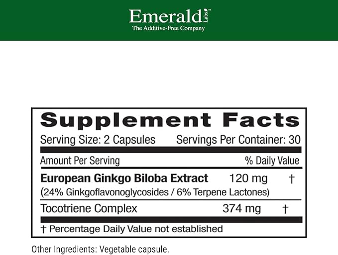 EMERALD LABS Ginkgo Biloba Extract - Brain Health Supplement - Offers Antioxidant & Energy Support - 60 Vegetable Capsules (30-Day Supply)