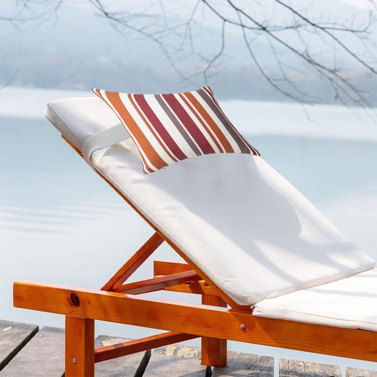 Elainilye Outdoor Chaise Lounge Waterproof Pillow Cover, Striped Headrest Cushion Protector, Weather Resistant Pad for Pool Chairs, Patios