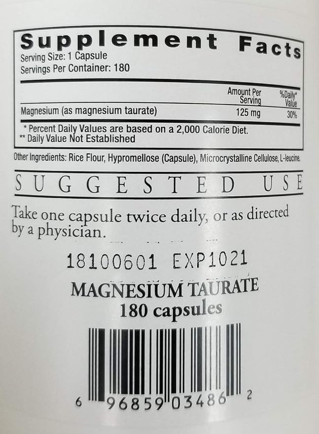 Cardiovascular Research Ecological Formulas Magnesium Taurate Capsule, 125 mg, 180 Count (EFMGT180)
