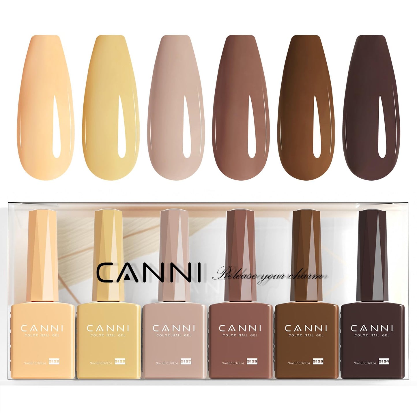 CANNI 6 Colors 9 ML Hema-Free Dark Brown Gel Nail Polish Set, Chocolate Brown Nude Fall Gel Polish Kit, Soak Off LED Nail Gel Manicure Kit DIY at Home Salon Gifts