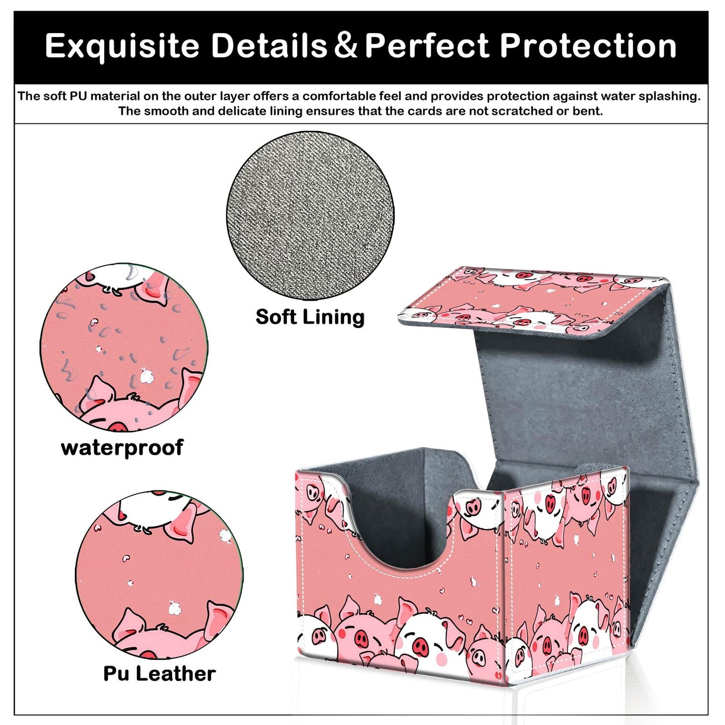 CAPAUNVDA Card Deck Box for MTG Trading Cards with Magnetic Closure,Premium Card Storage Box Case Cover for TCG CCG Magic Cards,Cute Pink Pig