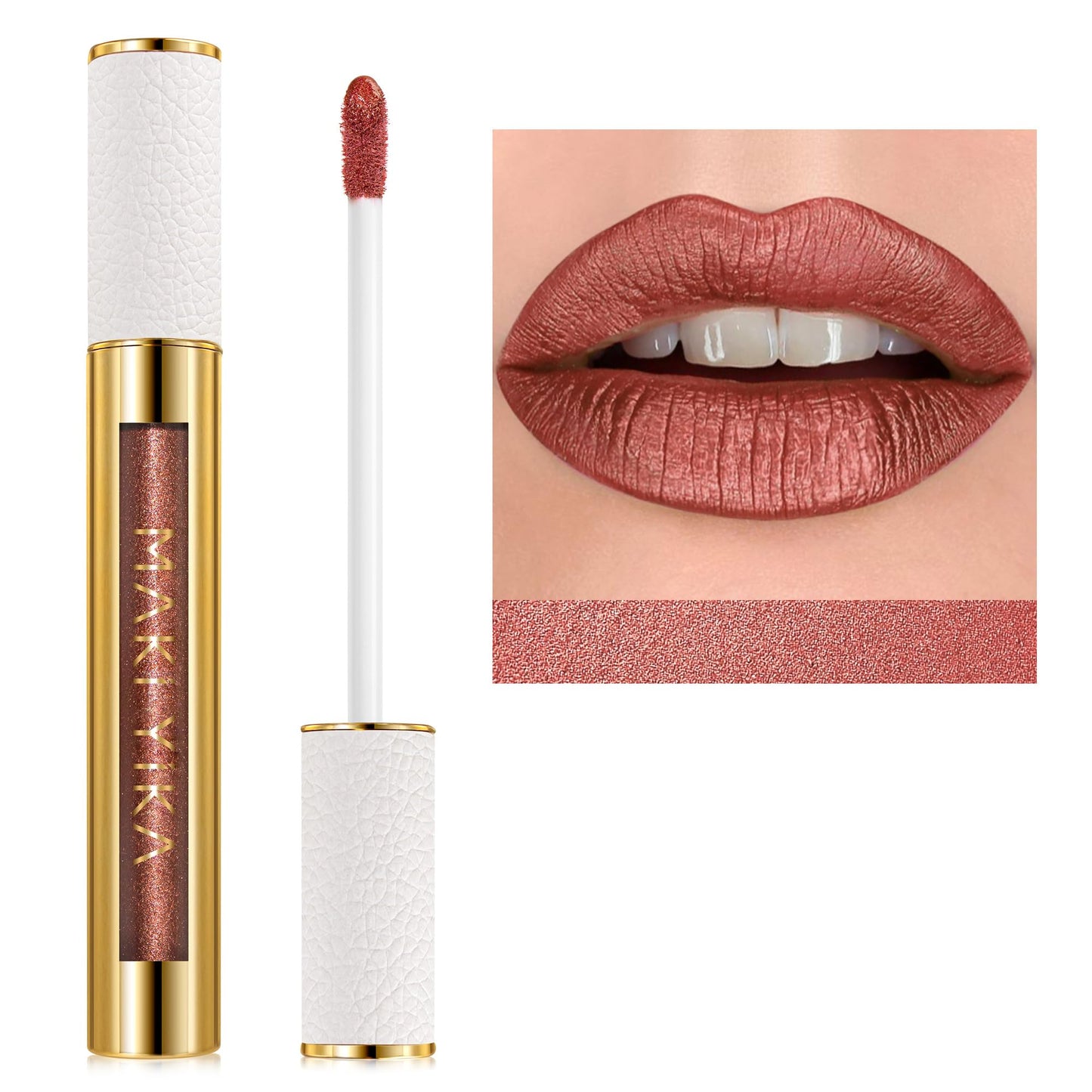 MAKI YIKA Metallic Lipsticks Long Lasting Brown Lipstick for Women, High Shine Glitter Lipstick No Smudge Transferproof iquid Lip Gloss (BR09 Celebration)