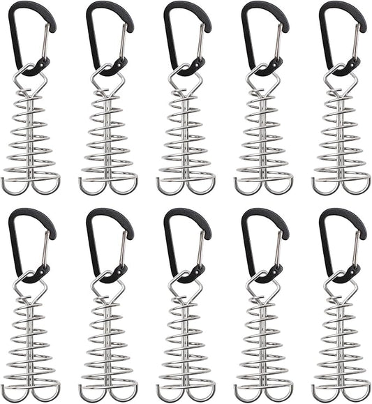 MOROBOR Black Deck Anchor Pegs, 10 PCS Windproof Aluminium Alloy Fish Bone Tent Stakes with Spring Buckle Portable Adjustable Octopus Wind Rope Anchor for Outdoor Camping(Square Top)