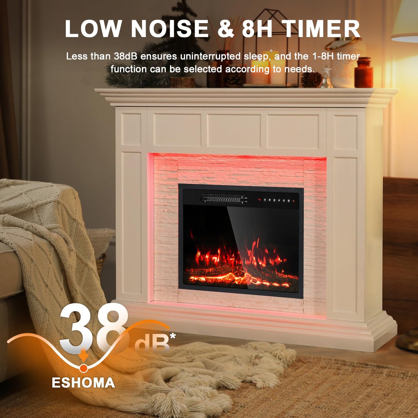 50”Electric Fireplace with Mantel, Fireplace TV Stand with 23”Electric Fireplace Heater, Remote Control, Adjustable Led 3D Realistic Flame, White Corner Firebox for Living Room, Bedroom, White
