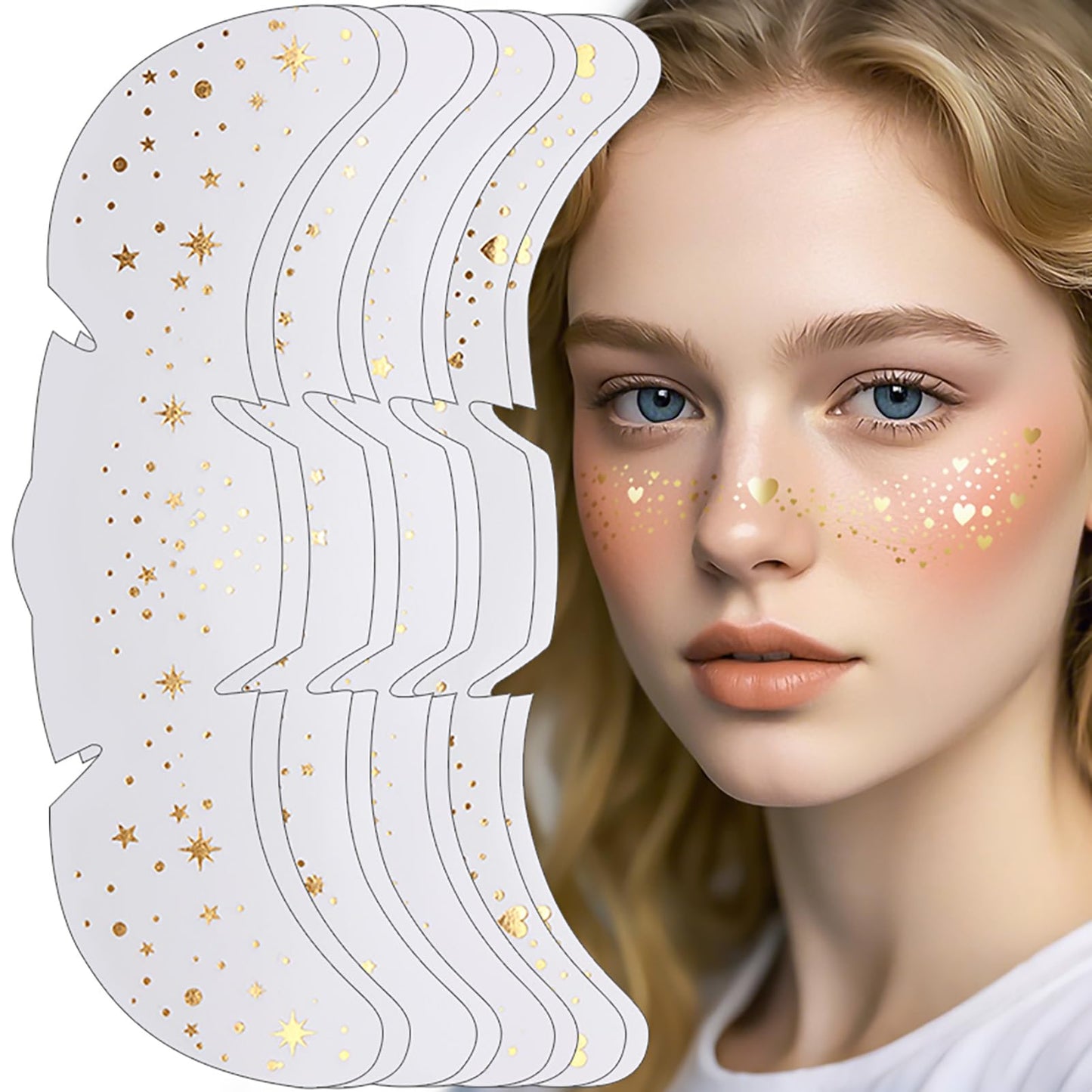 Face Glitter Freckles Tattoo, Gold Glow Up Makeup Patches, Face Glitter Makeup Speckles Patches, Cute Glitter Makeup Accessories for Women Cosmetic Glitter for Face - 20 Counts