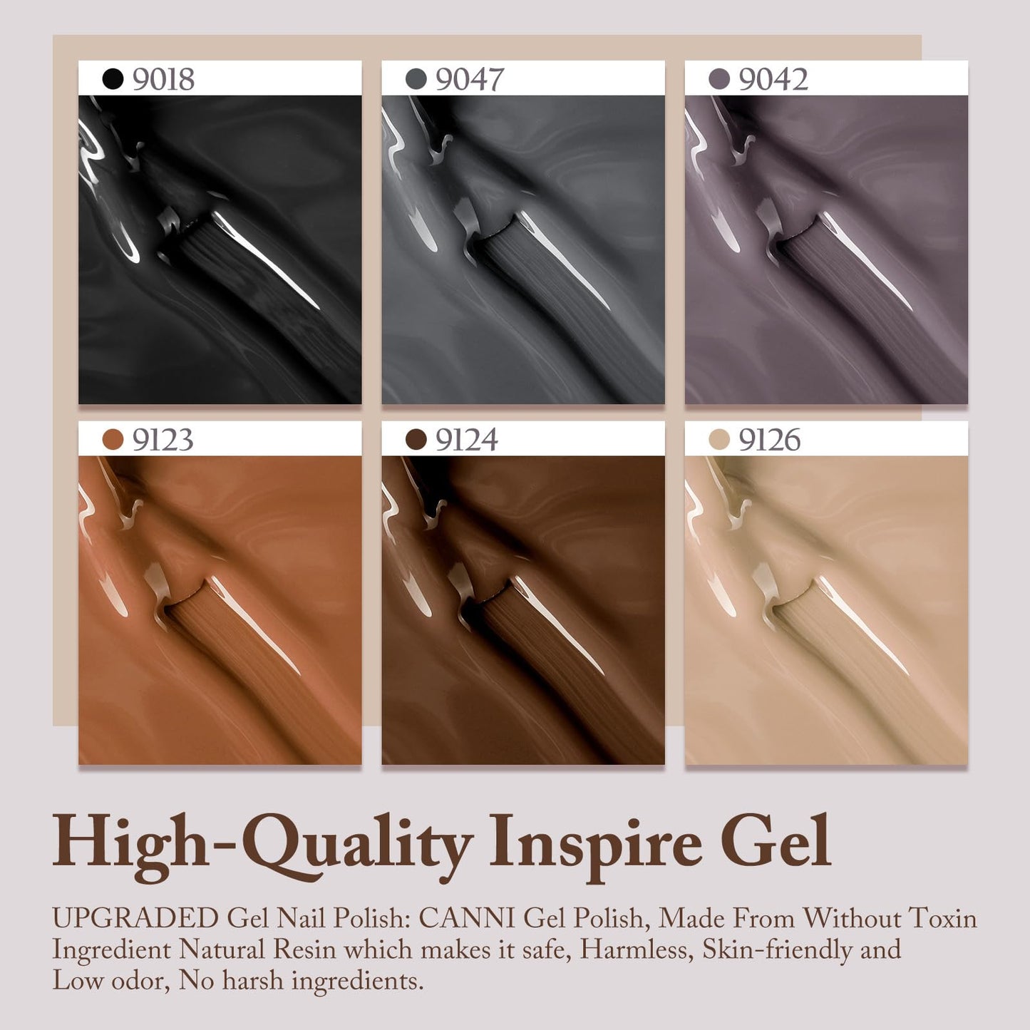 CANNI Brown Grey Gel Nail Polish, 6 Colors 9ML Brown Skin Black Grey Nude Khaki Gel Nail Polish Set, Soak off UV LED Nail Gel DIY Manicure Winter Nail Salon for Women