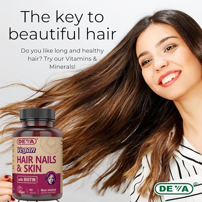 DEVA Vegan Hair, Nails & Skin Vitamins & Minerals with Biotin, Supplement, 90 Tablets