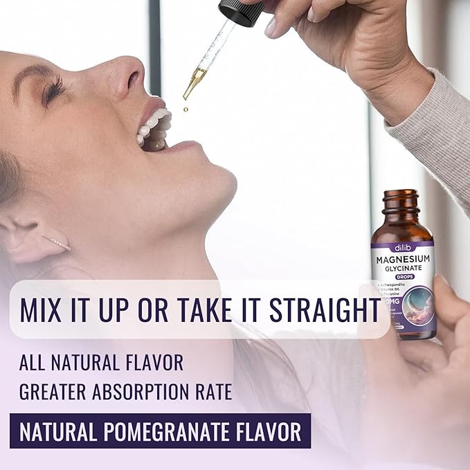 (2 Pack) Magnesium Glycinate Liquid Drops 500mg, with Vitamin B6, Ashwagandha, L - Theanine, Chamomile, Magnesium Glycinate Supplement High Absorption for Sleep, Stress, Energy - Pomegranate Flavor