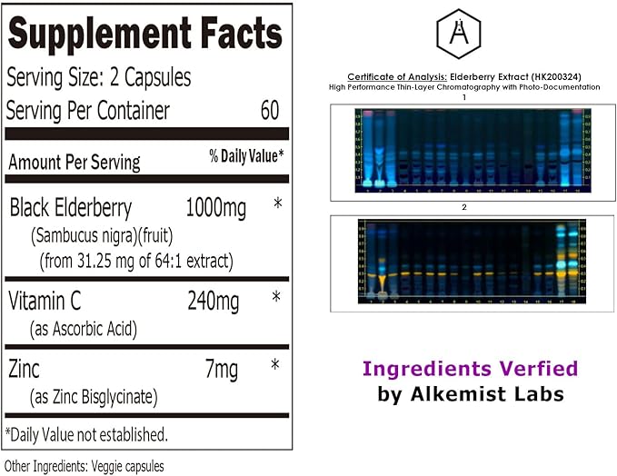 ECO-TASTE Elderberry Capsules with Zinc & Vitamin C - 120 Capsules, Sambucus Elderberries for Immune Support, Skin Health - Veggie Caps