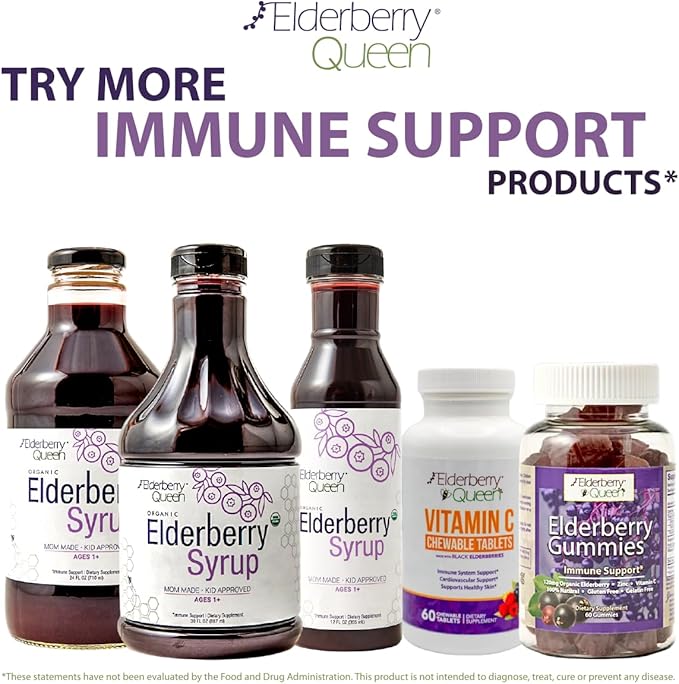 Elderberry Queen Organic Elderberry Syrup 24 Fl Oz - Immune Support Formula with Sambucus Black Elderberry & Aronia Berry - Pure Natural Certified Organic Elderberry Syrup for Kids and Adults