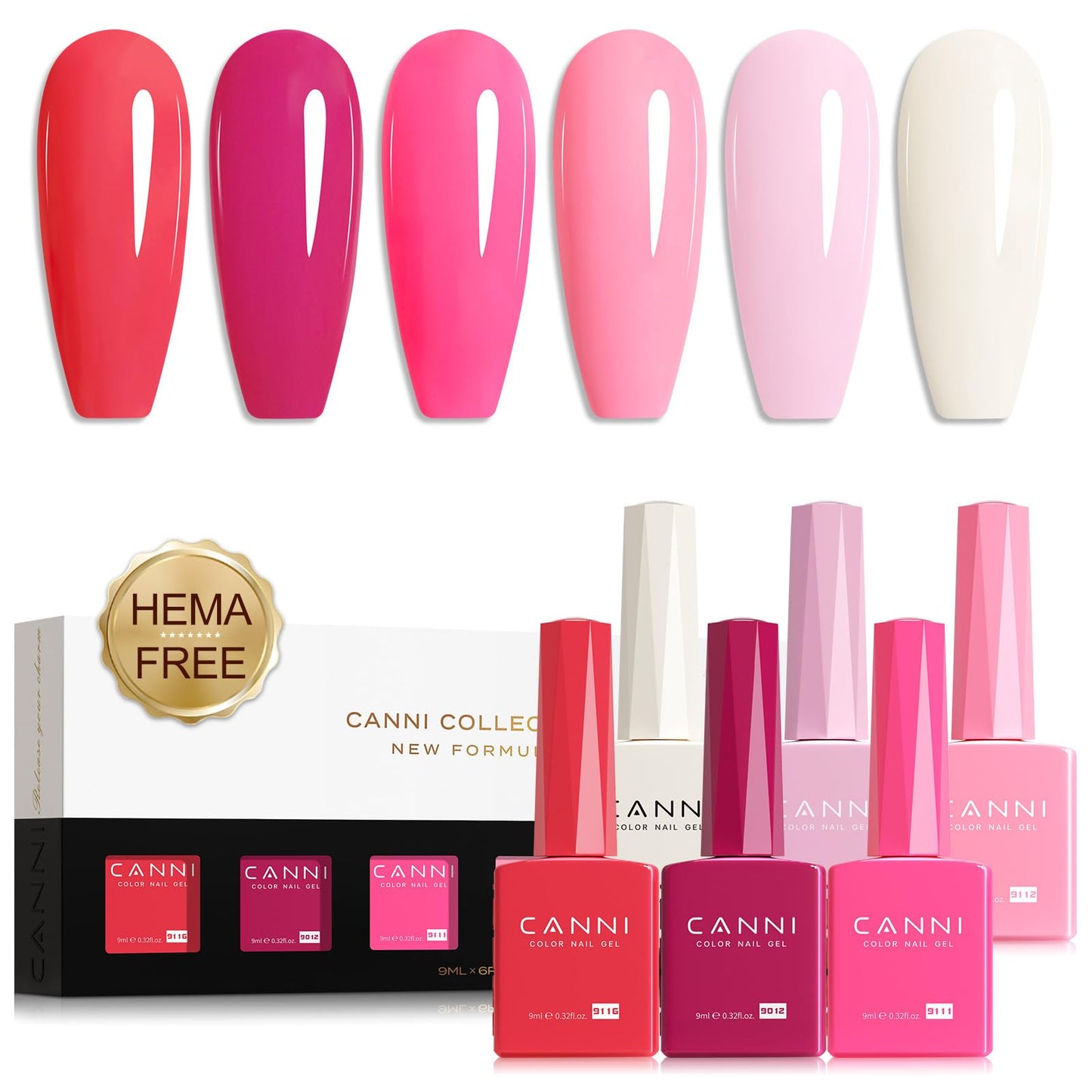 CANNI Pink Gel Nail Polish Set 6 Colors, Hot Pink Light Bright Pink Magenta Tones Craze Nail Art Design at Home DIY Soak off UV LED Manicure French Nail Salon