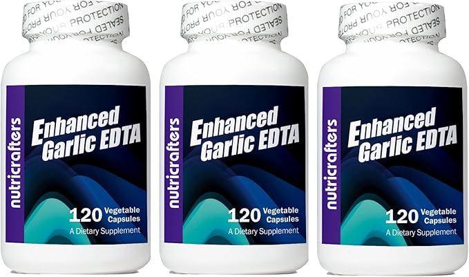 Enhanced Garlic EDTA 120 capsules - 3 Pack - 1000mg High Potency Calcium Disodium EDTA Formula - No Magnesium Sterate or Aluminum Containing Zeolite - 1,000mg per day -3 Bottles of 120 Capsules