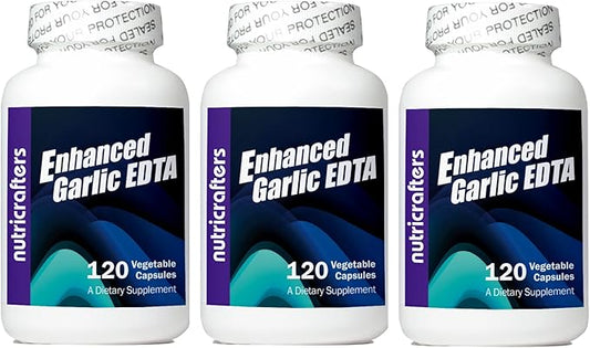 Enhanced Garlic EDTA 120 capsules - 3 Pack - 1000mg High Potency Calcium Disodium EDTA Formula - No Magnesium Sterate or Aluminum Containing Zeolite - 1,000mg per day -3 Bottles of 120 Capsules