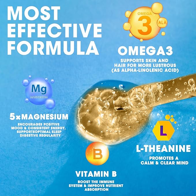 (2 Pack) Magnesium Glycinate Liquid Drop with Citrate, Oxide and Taurate, Calm Magnesium with Omega3, L-Theanine, D3, B6, B12 for Calm, Sleep, Leg Cramps, Muscles, Energy, Sugar-Free Strawberry Flavor