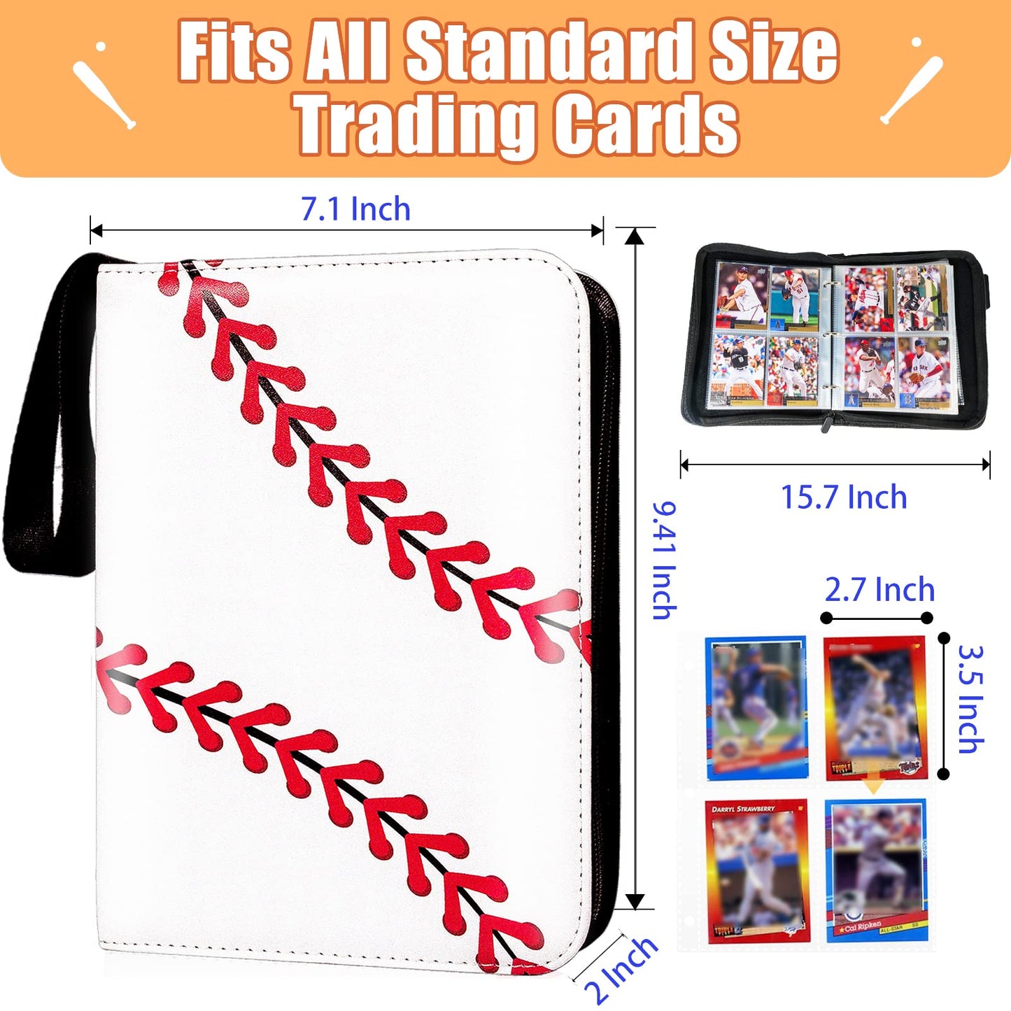 Card Binder 400 Pockets, Trading Card Binder with Sleeves, Baseball Card Binder, Trading Card Albums Sports Card Binder Collectible Fits 400 Cards with 50 Removable Sleeves