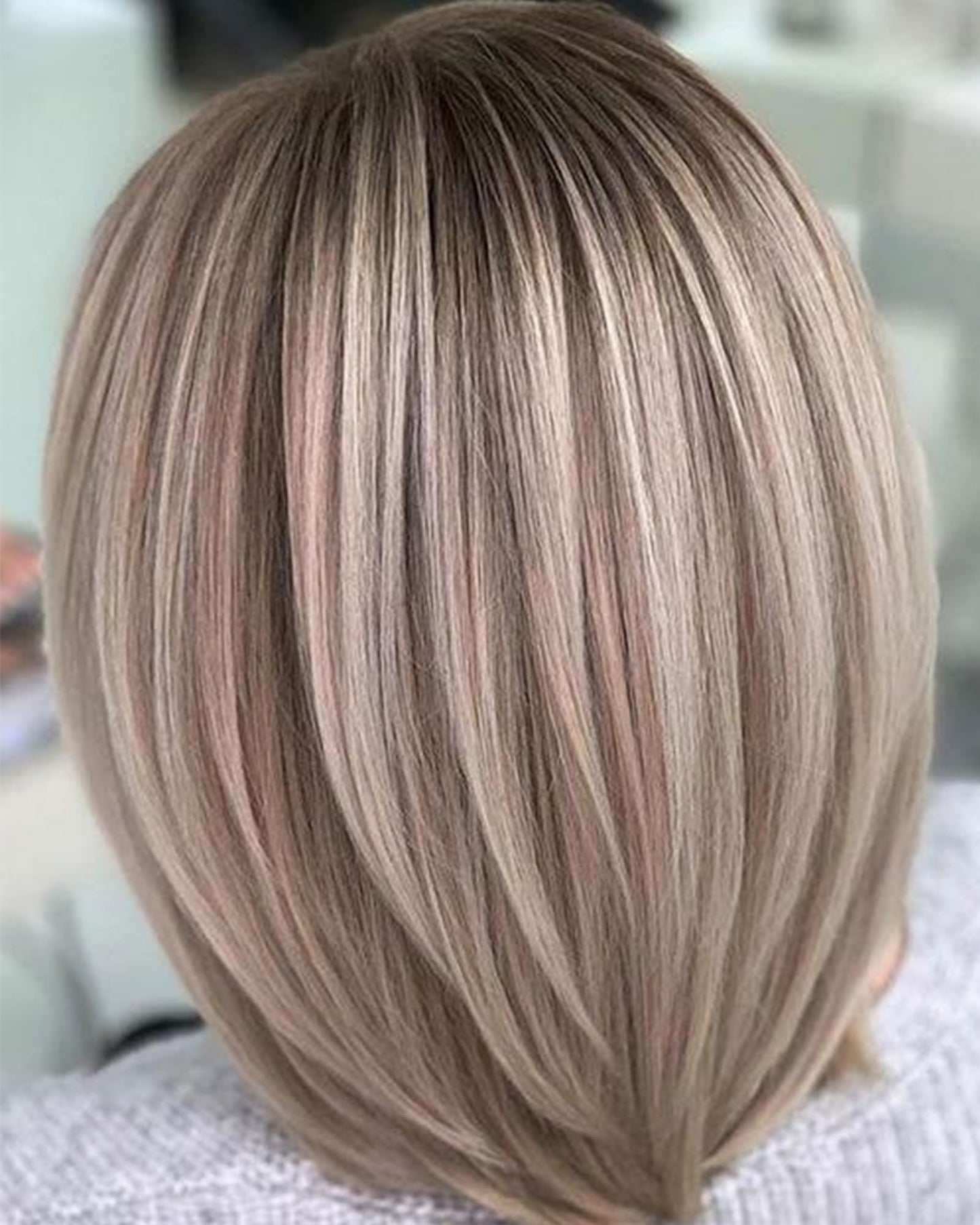 RENERSHOW Layered Pixie Bob Wig with Bangs Straight Hair Wigs for White Women Rose Blonde 12inch Synthetic Ombre Bob Natural Looking Daily Party Wig