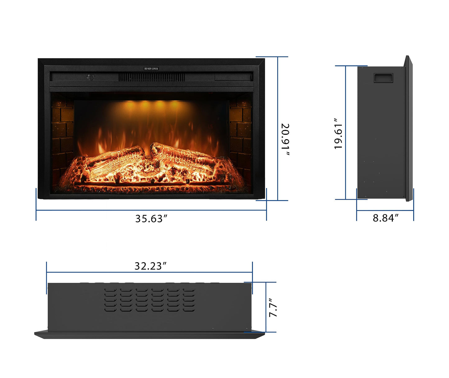 Dreamflame 36 inch Wide 21 inch High Electric Fireplace, Wall Fireplace Electric with Remote Control, Realistic Log and Crackling Sound, Overheating Protection and Timer, 750/1500W Black