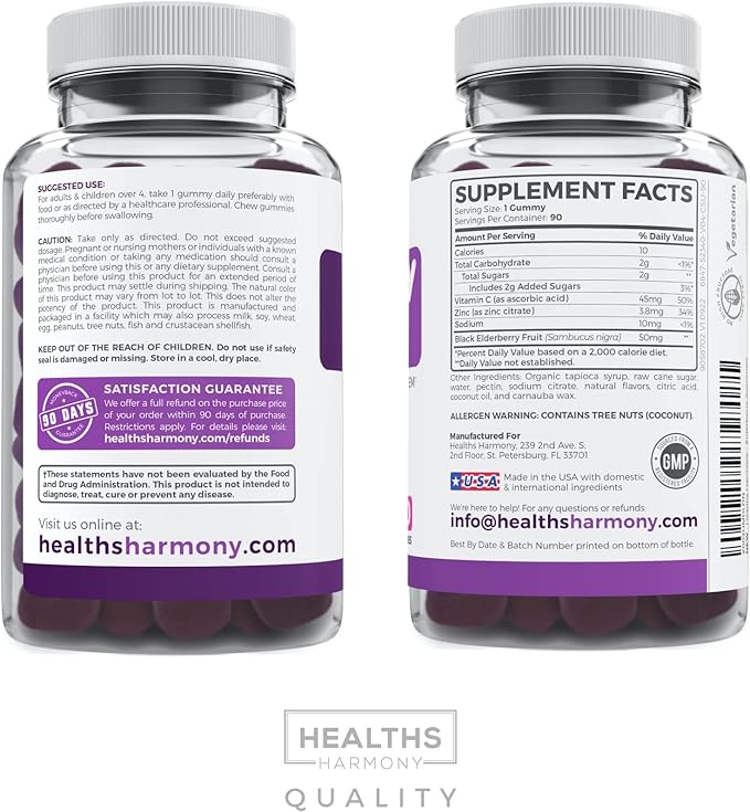 Elderberry Gummies for Kids with Vitamin C & Zinc (3 Months Supply) 90 Delicious Raspberry Flavor Gummy - Immune Support Supplement for Children - Vegetarian Sambucus Elderberry Gummies (No Pills)