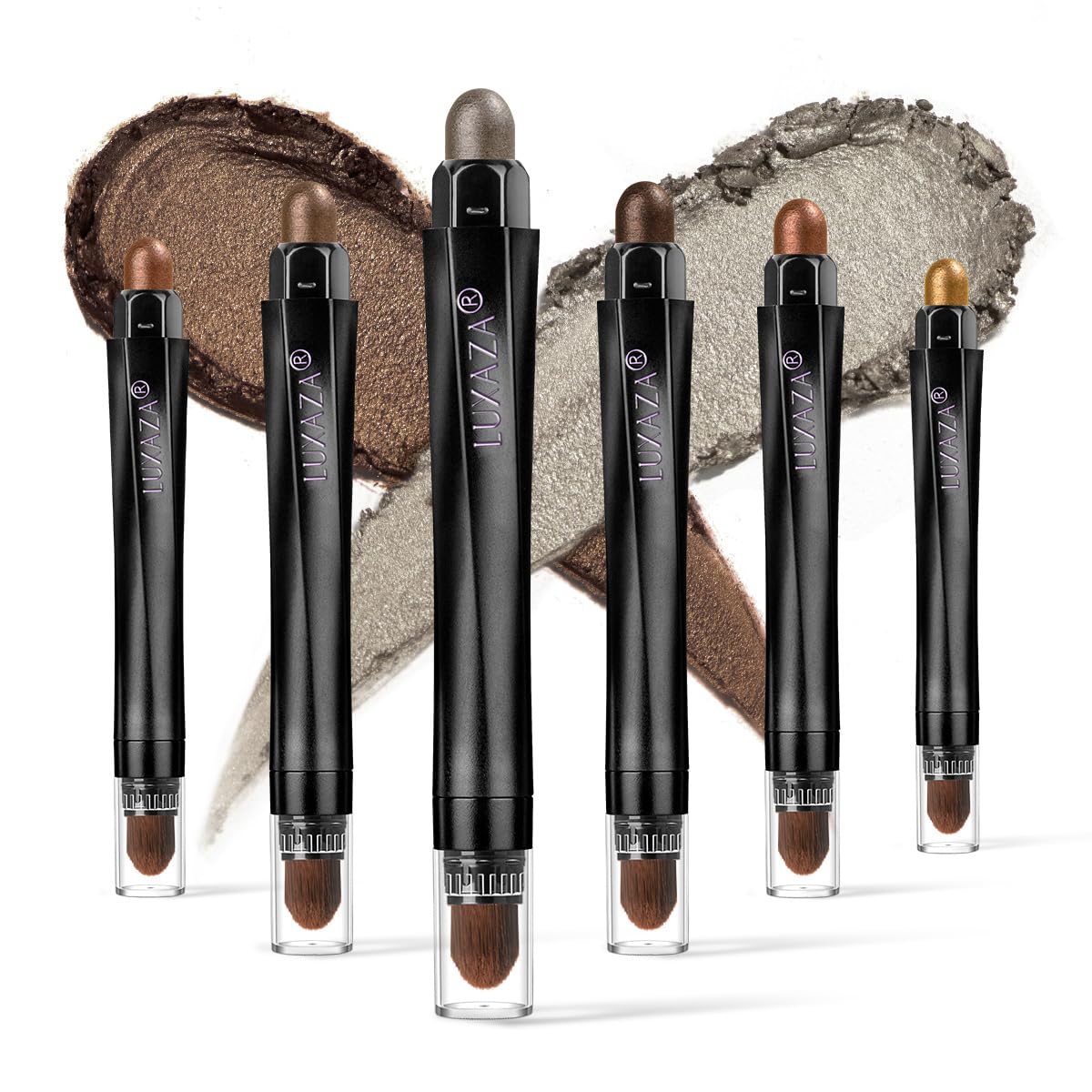 LUXAZA 6PCS Cream Eyeshadow Stick Makeup Sets, Metallic And Matte Shimmer Eye Shadow, Eye Brightener Stick Pencil Crayon Make up Set - Brown Sugar