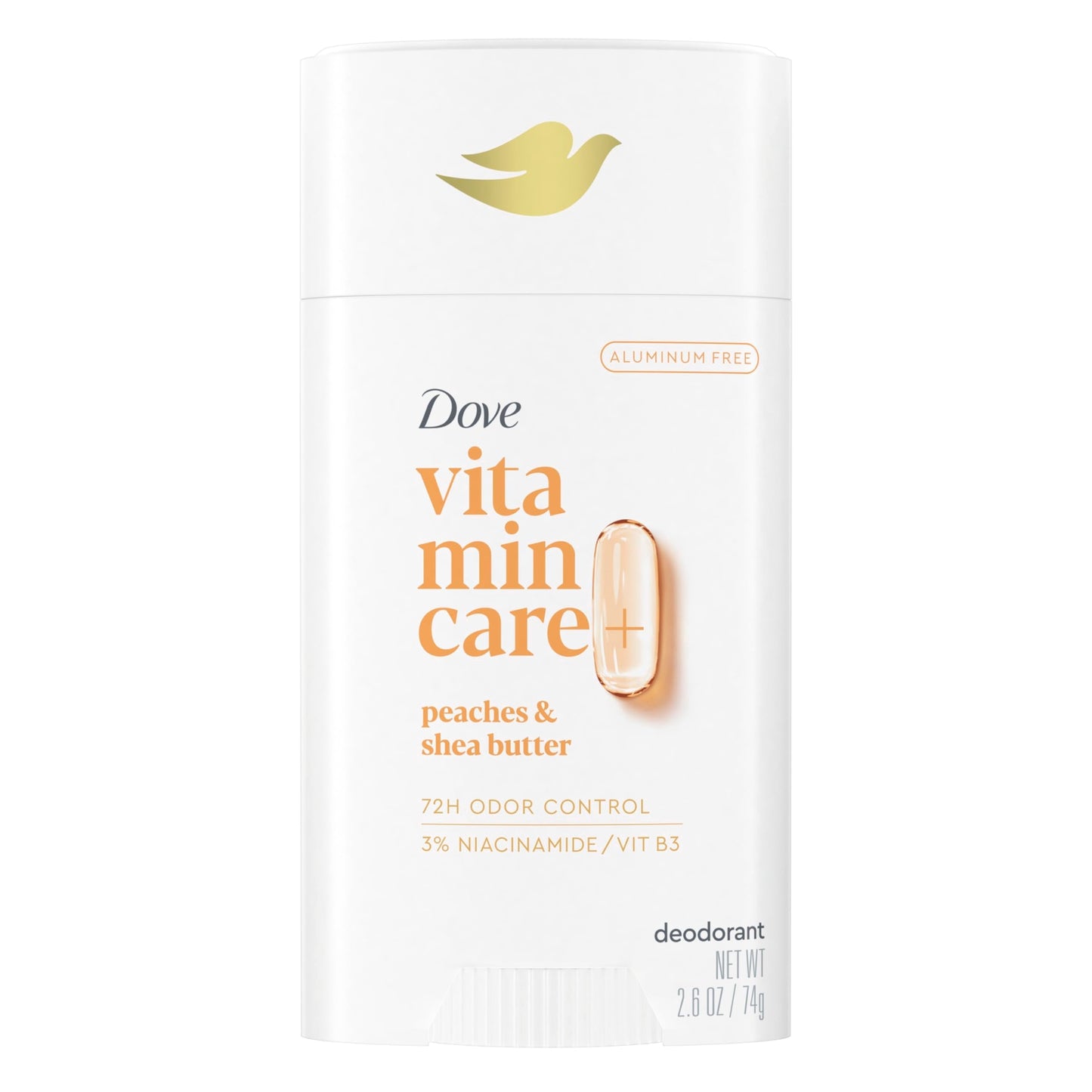 Dove VitaminCare+ Aluminum Free Deodorant Stick for 72H Odor Protection Peaches & Shea Butter Breathable Deodorant for Women 2.6 oz