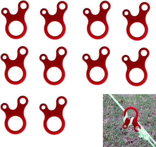 Pack of 10 Aluminum Guyline Wind Rope Buckle Cord Adjuster for Tent Camping Hiking Backpacking Outdoor Activity, Red