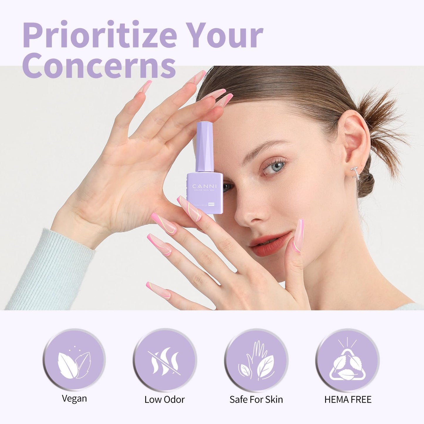 CANNI Purple Gel Nail Polish, 1Pcs Light Purple Gel Polish Pastel Purple Color Nail Polish Gel High Gloss Soak Off U V Gel Nail Manicure Salon DIY