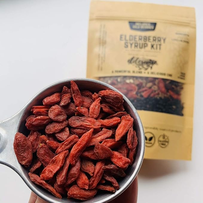 Elderwise Organics Elderberry Syrup Kit (Goji Blend) Ningxia Berry - Brew Bag Included - Organic Elderberries - Rosehips - Ginger - Wolfberry - Cinnamon - Cloves