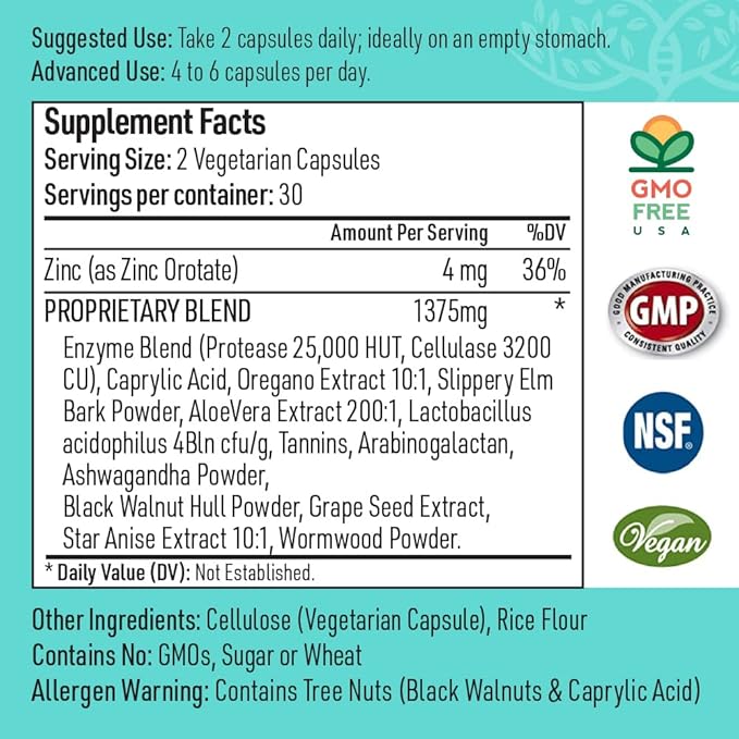 Candida Complex Oregano Oil, Digestive Enzymes, Candida Cleanse, Non-GMO Probiotic Supplement with Organic Herbs, Caprylic Acid, Grape Seed Extract, 60 Vegetarian Capsules