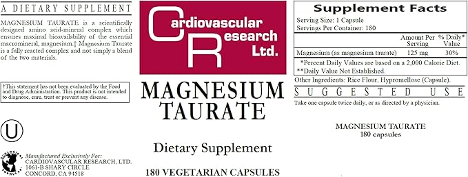 Cardiovascular Research Magnesium Taurate 125 mg New Tamper Resistant Ship Box 360 Count