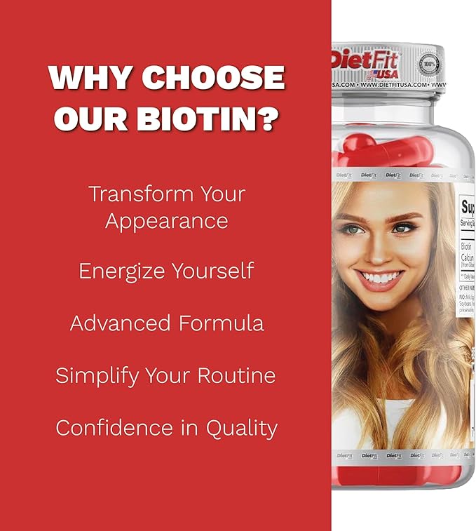 DIETFIT | Biotin 100 Capsules | Radiant Hair, Skin, and Nails Formula | Energizing Nutrient Blend | Advanced Beauty Support | Easy Daily Use | Fitness Supplements | Fitness Solution