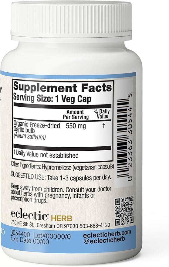 Eclectic Institute Raw Freeze-Dried Non-GMO Garlic | Antioxidants for Health, Helps Maintain Healthy Circulation | 90 CT