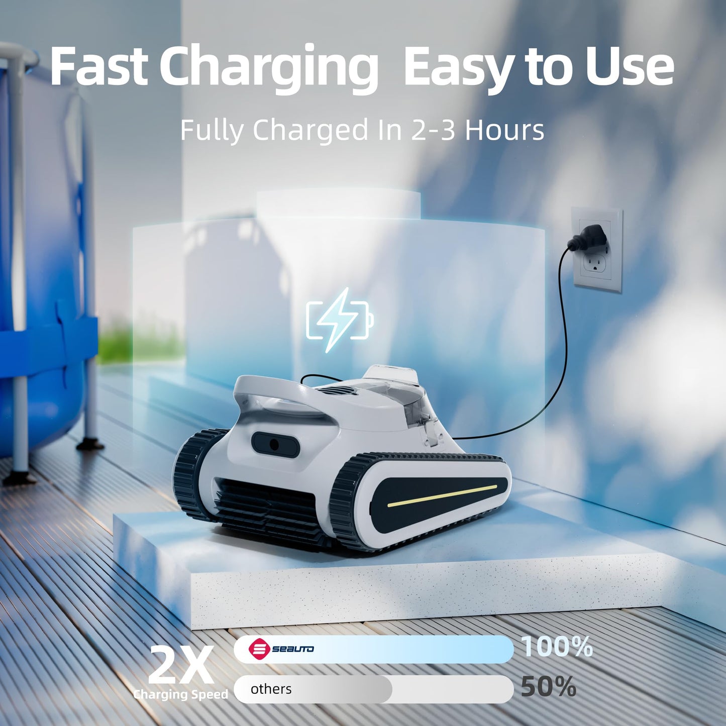 Pool Vacuum for Above Ground Pool for In Ground Pools, 2.5h Runtime, Cordless Robotic Pool Cleaner with 2024 Upgraded Motor, Wall Climbing, Intelligent Route Planning
