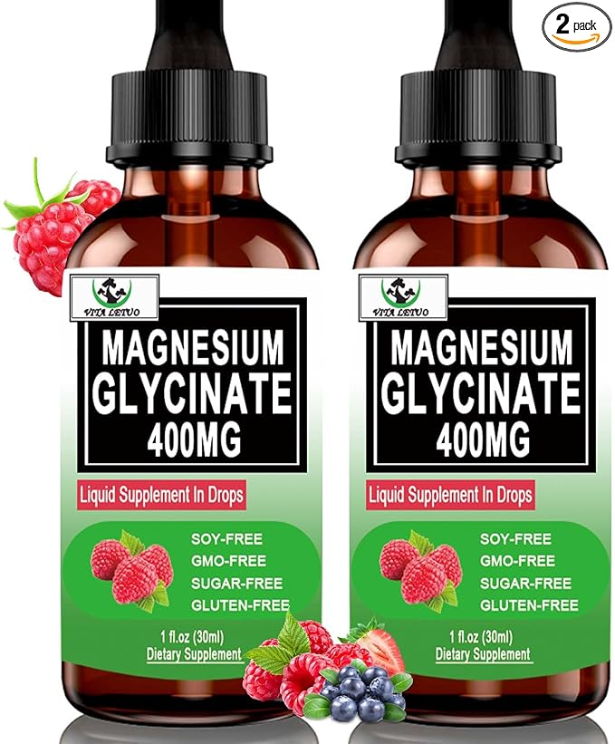 (2 Pack) Magnesium Glycinate Liquid Drops,6X High Absorption Liquid Magnesium Supplement for Bone,Sleep,Leg Cramps & Immune Support,Pure Magnesium Glycinate 400mg for Women Men,Vegan,Non-GMO