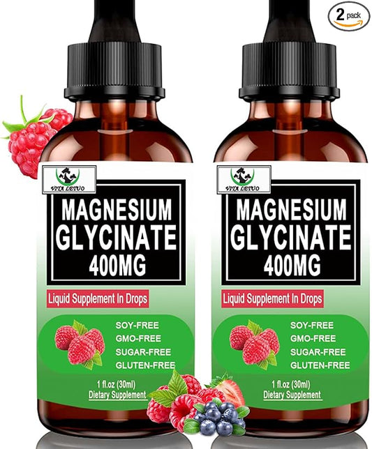 (2 Pack) Magnesium Glycinate Liquid Drops,6X High Absorption Liquid Magnesium Supplement for Bone,Sleep,Leg Cramps & Immune Support,Pure Magnesium Glycinate 400mg for Women Men,Vegan,Non-GMO