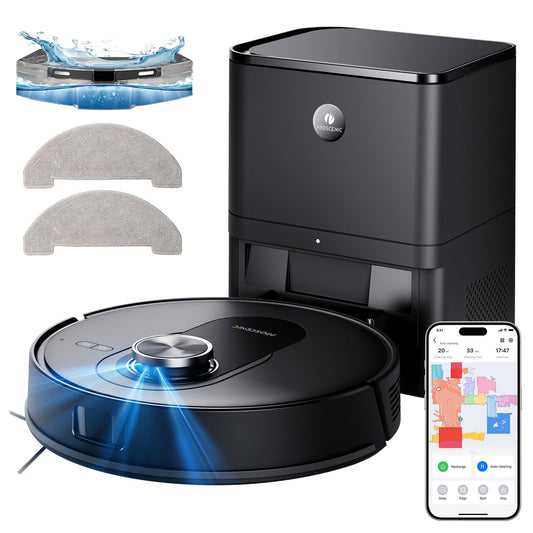 Proscenic Q8 Max Robot Vacuum Mop with Self-Empty Station, 6000Pa 200Min Robotic Vacuum with Lidar Navigation, 5 Real-Time Mapping, WiFi/Alexa/APP Remote Control Robot Hoover for Floor Carpet Pet Hair