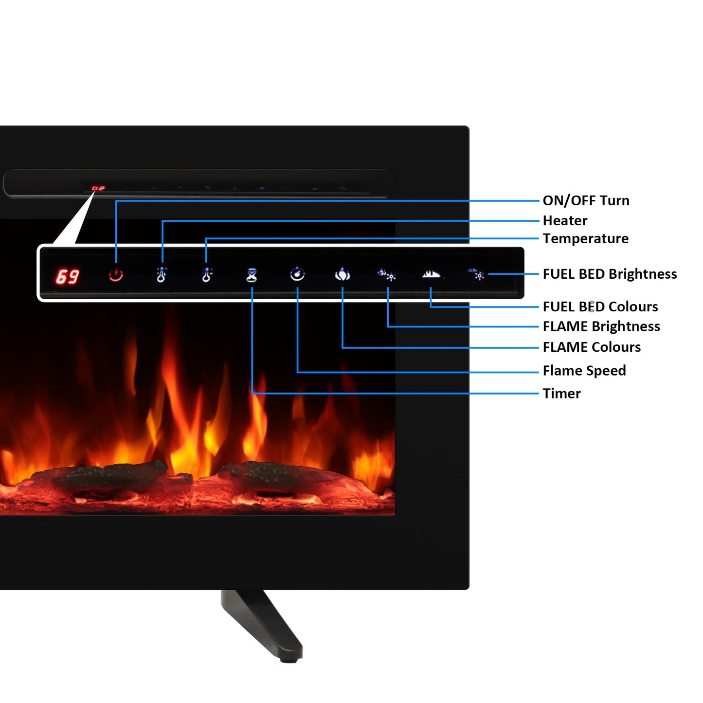 48 Inch Wall Mounted/Recessed/Freestanding Electric Fireplace Inserts，3 in 1 Electric Fireplace with 4 Solid Flame Colors & 10 Mixed Flame Colors,1-9H Timer, 750w/1500w