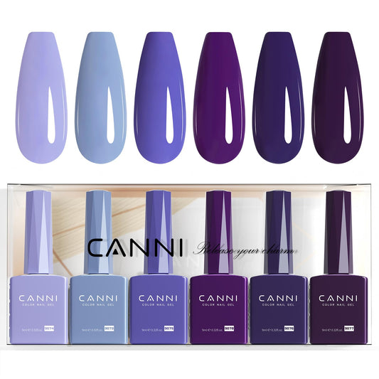 CANNI 6 Colors 9 ML Hema-Free Dark Purple Blue Gel Nail Polish Set, Blue Dark Purple Gel Polish Kit, Soak Off LED Nail Gel Manicure Kit DIY at Home Salon Gifts