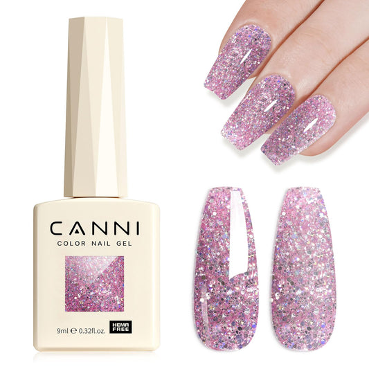 CANNI Glitter Gel Nail Polish 1pcs 9ml Nail Gel Hopbush color Glitter Nail Polish Soak Off Uv LED Nail Lamp Diamond Glitter Series Nail Art Manicure Salon DIY Home