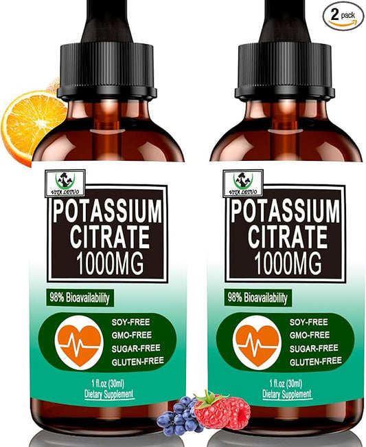 (2 Pack) Potassium Supplement Drops, Highly Absorbable Potassium Citrate 1000mg Support Electrolyte Balance,Muscle Cramp Relief,Heart Health,Sleep,Essential Mineral Liquid Drops for Women & Men