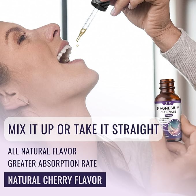 (2 Pack) Magnesium Glycinate Liquid Drops 500mg, with Vitamin B6, Ashwagandha, L - Theanine, Chamomile, Magnesium Glycinate Supplement High Absorption for Sleep, Stress, Energy Mood - Cherry Flavor