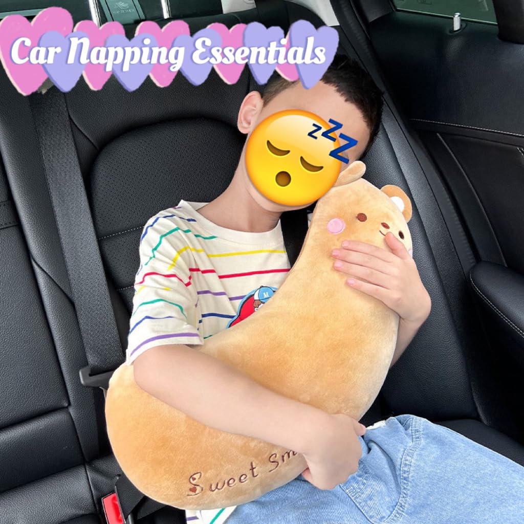 Car Seat Belt Pillow Stocking Stuffers Cute Toy Rabbit Safety Seatbelt Shoulder Pad Auto Accessory Neck Cushion Protector Seatbelt Shoulder Protector Sleeping Pillow Nice Gift (Bear)