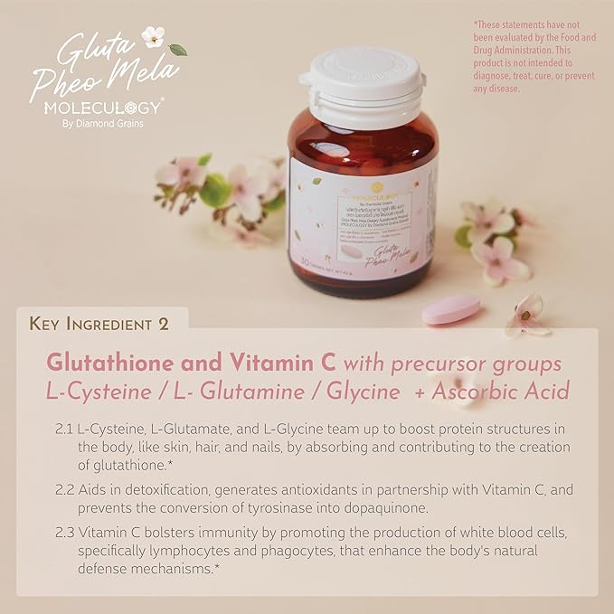 Diamond Grains Moleculogy Gluta Pheo Mela Dietary Supplements 30 Tablets / 1 Bottle - an Antioxidant Packed Cocktail of Gluta Exilir with Mix of Vitamin Perfection to Improve Your Daily Energy