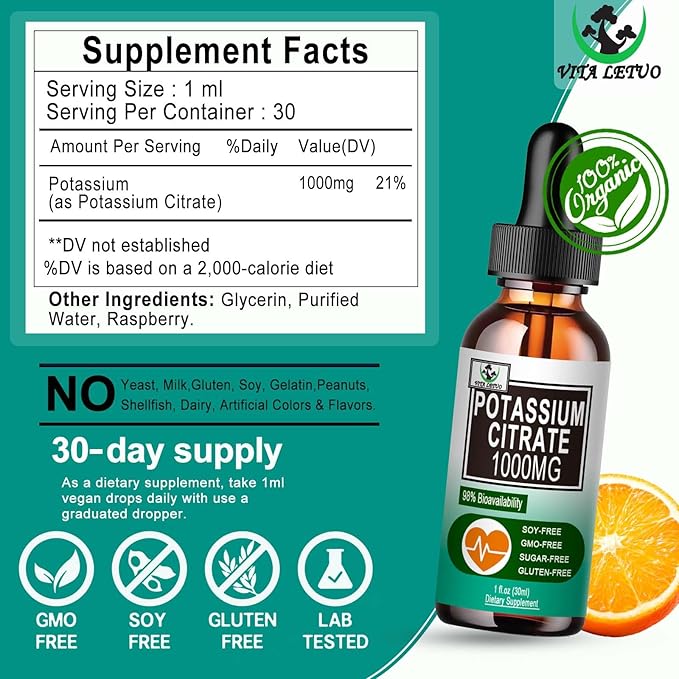 (2 Pack) Potassium Supplement Drops, Highly Absorbable Potassium Citrate 1000mg Support Electrolyte Balance,Muscle Cramp Relief,Heart Health,Sleep,Essential Mineral Liquid Drops for Women & Men