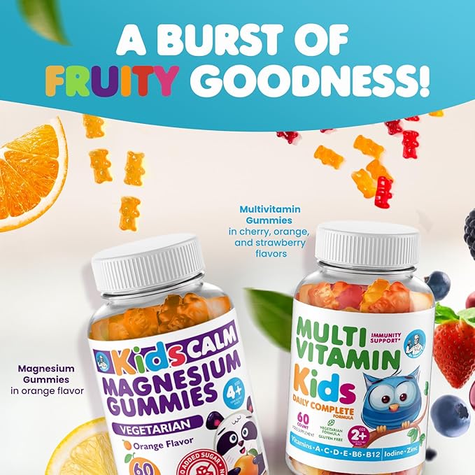 DR. MORITZ Kids Magnesium Gummies Orange Flavor (120 Count) and Kids Multivitamin Gummies (120 Count) - Relaxation & Health Support - Non-GMO, Vegetarian Toddler Vitamins
