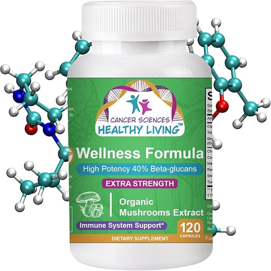 Cancer Sciences Wellness Supplement, USDA Certified Organic Mushrooms Extract, Extra Strength 1,500 mg, High Potency 40% Beta-Glucans, Wellness Formula Capsules for Immune Support, 120 Capsules